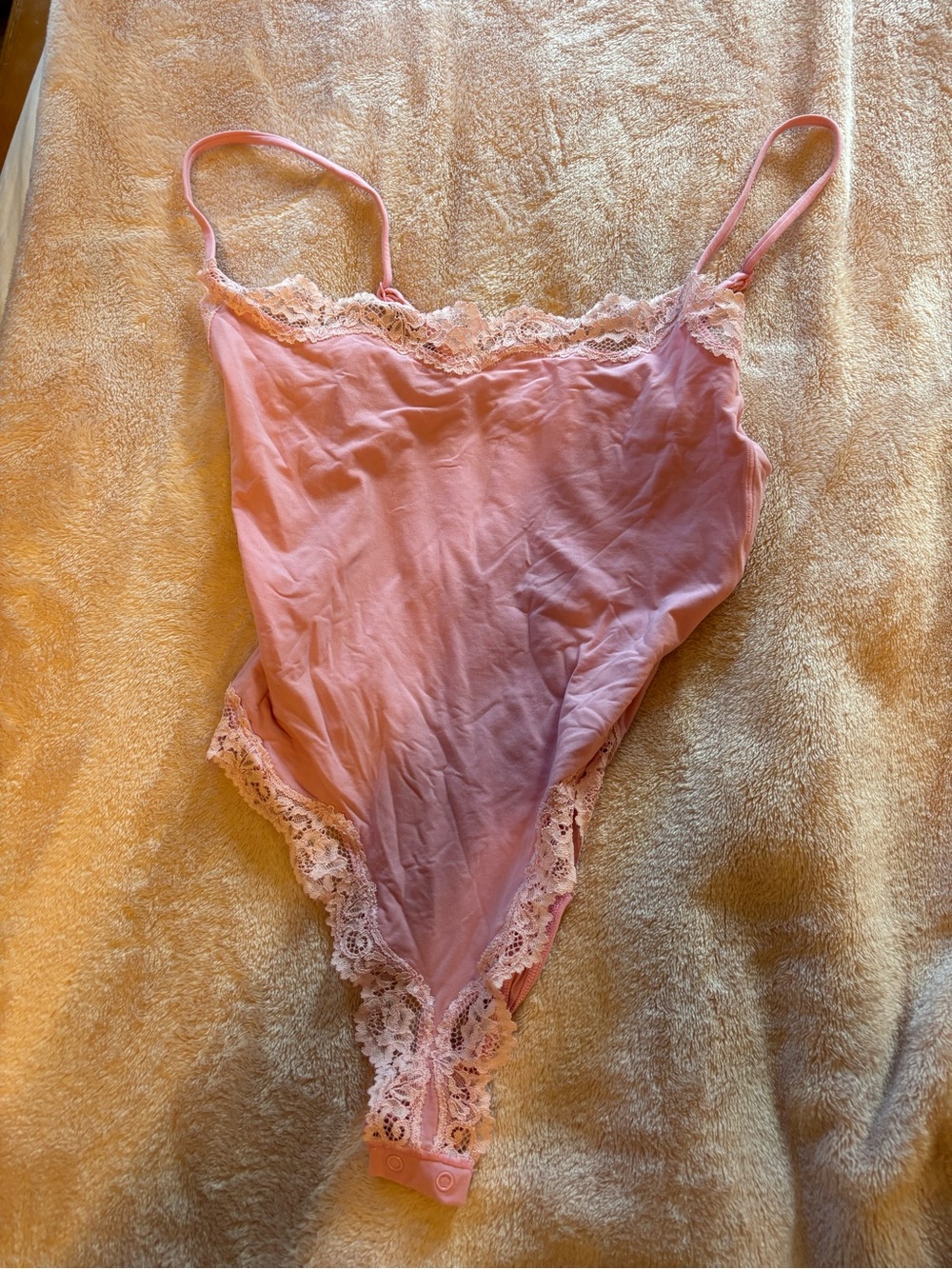 SKIMS Pink Lace-Trim Satin Chemise Bodysuit